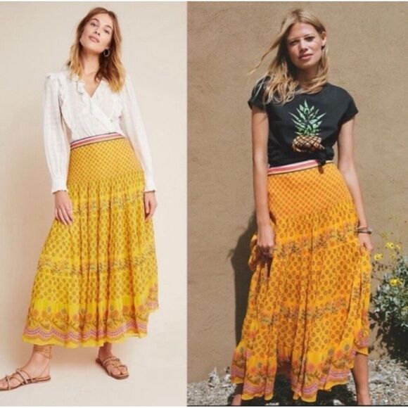 ANTHROPOLOGIE Tanvi Kedia Calinda Embellished Tiered Maxi...
